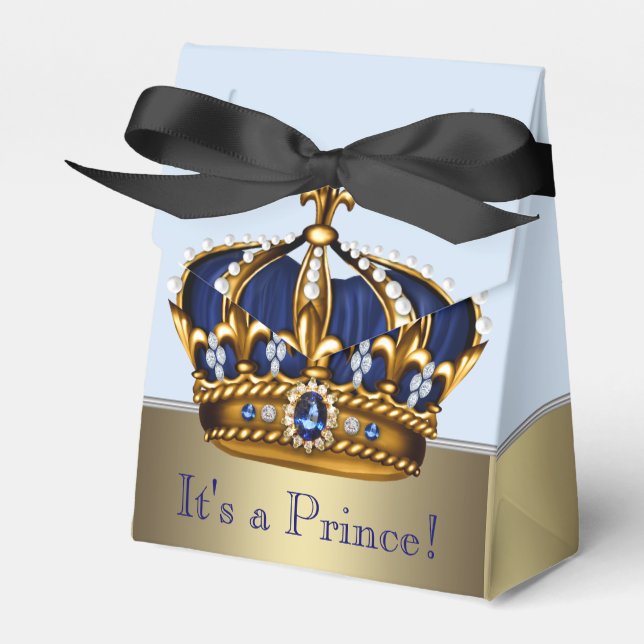 Blue Gold Crown Little Prince Boy Baby Shower Favour Box (Front Side)