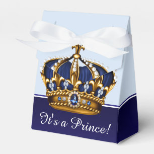 Blue Gold Crown Prince Boy Baby Shower Favour Box