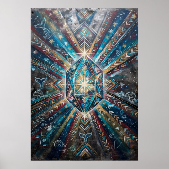 Blue Gold Crystal Geometric Mandala Poster (Front)