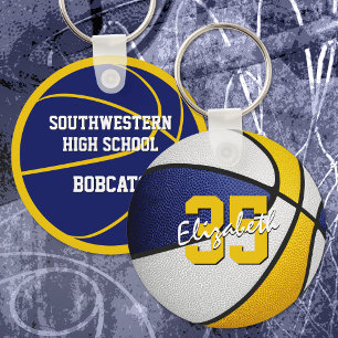 blue gold custom jersey number basketball key ring