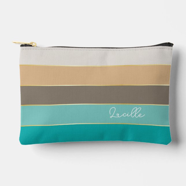 blue gold Custom Summer Colour Block Stripes Accessory Pouch (Front)