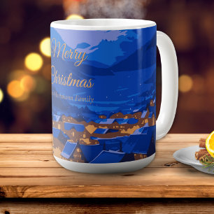 Blue Gold Custom Winter Village Christmas Coffee Mug