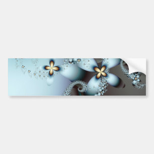 Blue Gold Cute Abstract Floral Bumper Sticker