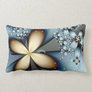Blue Gold Cute Abstract Floral Lumbar Cushion