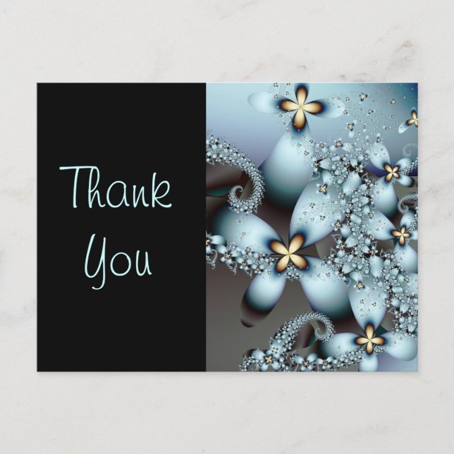 Blue Gold Cute Abstract Floral Postcard (Front)