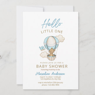 Blue Gold Cute Baby Boy Shower Invitation
