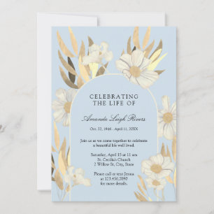 Blue & Gold Daisy Funeral Celebration of Life Invitation