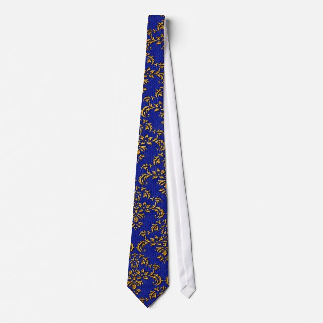 Blue & Gold Damask Pattern Tie (Front)