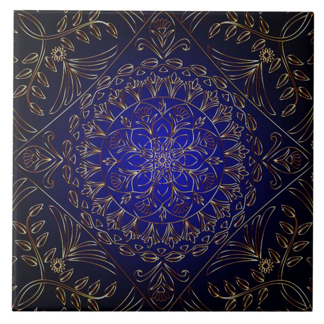 Blue Gold Decorative Ceramic Tile (Front)