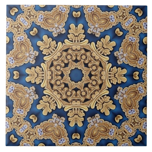 Blue Gold Decorative Ceramic Tile (Front)