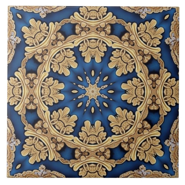 Blue Gold Decorative Ceramic Tile (Front)