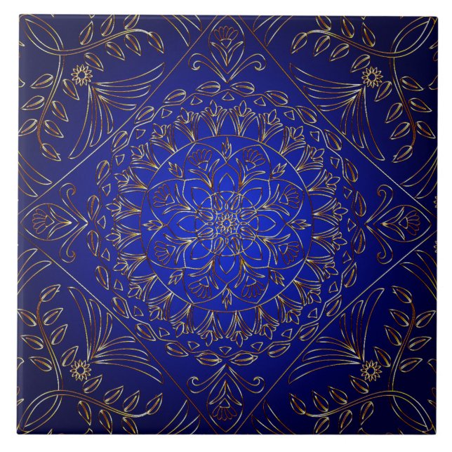 Blue Gold Decorative Ceramic Tile (Front)