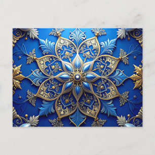 Blue Gold Decorative Holiday Postcard