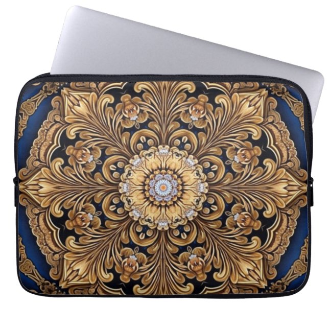 Blue Gold Decorative Laptop Sleeve (Front)