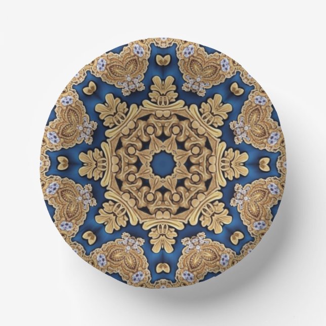 Blue Gold Decorative Paper Bowls Plate (Front)