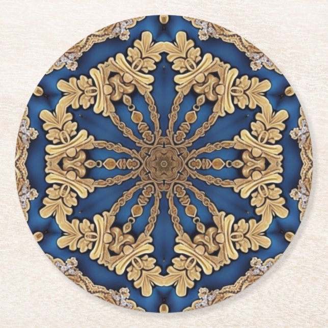 Blue Gold Decorative Paper Coaster (Front)