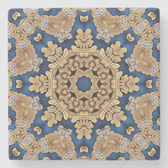 Blue Gold Decorative Stone Coaster (Front)