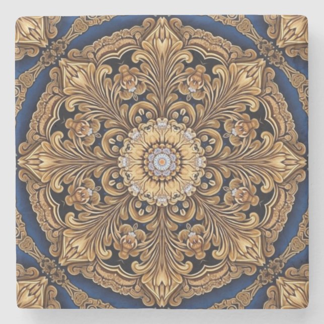 Blue Gold Decorative Stone Coaster (Front)