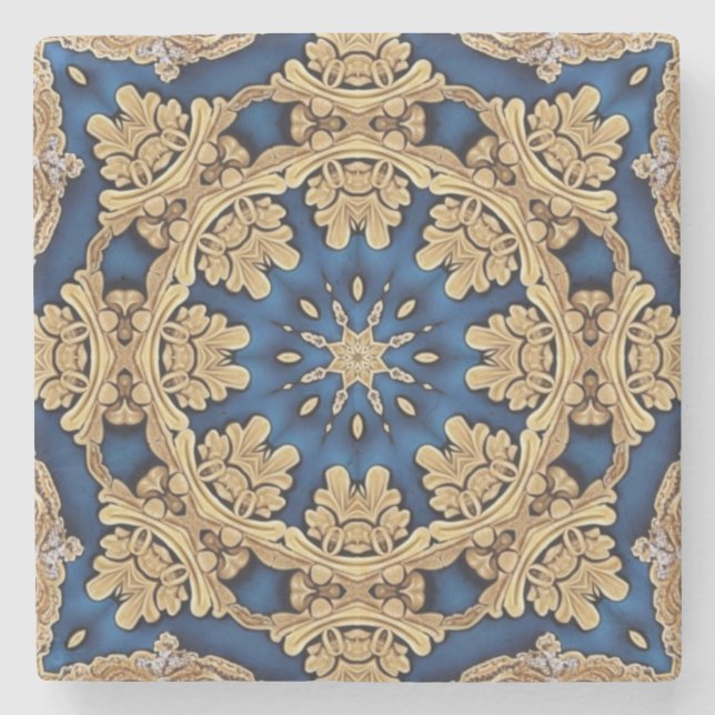 Blue Gold Decorative Stone Coaster (Front)