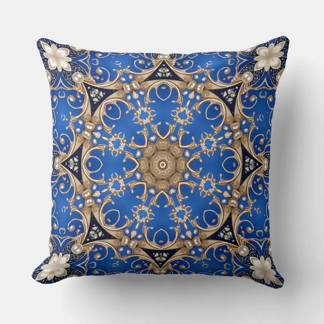 Blue Gold Decorative Throw Pillow (Front)