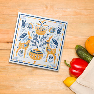 Blue Gold Deer Hygge Pattern Ceramic Tile