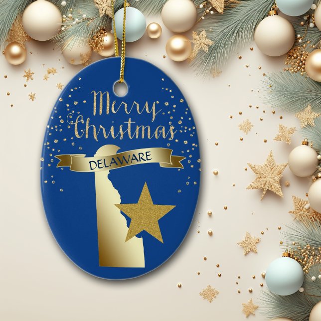 Blue Gold Delaware Star Ceramic Ornament (Creator Uploaded)