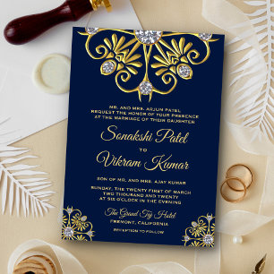 Blue Gold Diamond Mandala Indian Wedding Invite