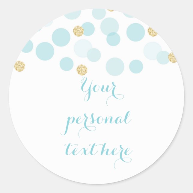 Blue Gold Dots Baby Shower Round Sticker (Front)