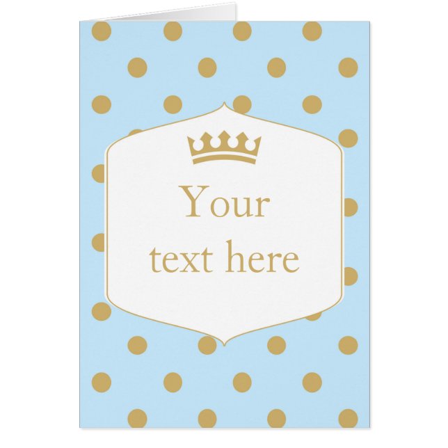 Blue & Gold Dots Royal Crown Prince Fold Card (Front)