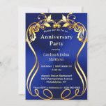 Blue Gold Elegant Anniversary Invitation<br><div class="desc">Customisable Blue and Gold Elegant Anniversary Invitation.</div>