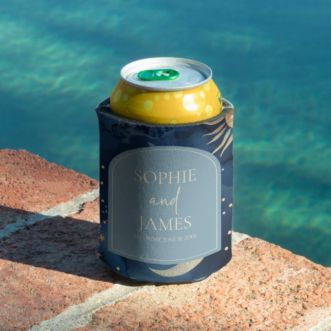 Blue Gold Elegant Celestial Starry Sky Wedding Can Cooler (In Situ Pool)