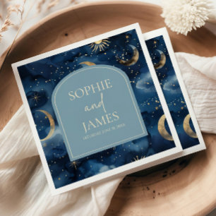 Blue Gold Elegant Celestial Starry Sky Wedding Napkin