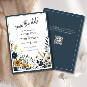 Blue Gold Elegant Floral Wedding Save The Date