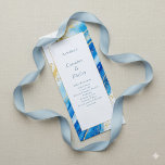 Blue Gold Elegant modern order of ceremony wedding Program<br><div class="desc">This sophisticated wedding program showcases a striking blue and gold design, featuring sweeping watercolor textures and shimmering gold accents along the border. The clean, modern layout highlights the names of the couple and a detailed order of ceremony on one side, with the wedding party listed on the reverse. Elegant serif...</div>