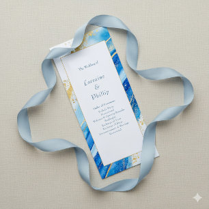 Blue Gold Elegant modern order of ceremony wedding Program