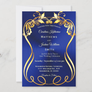 Blue Gold Elegant Wedding Invitation