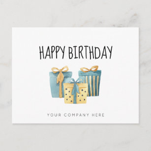 Blue Gold Employee Business Birthday Postcard