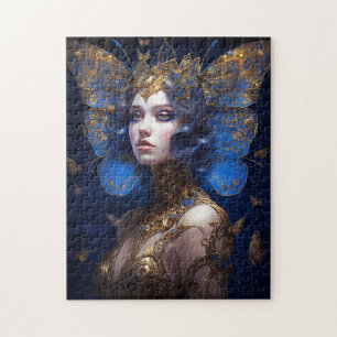 Blue Gold Fairy Fantasy Art Jigsaw Puzzle