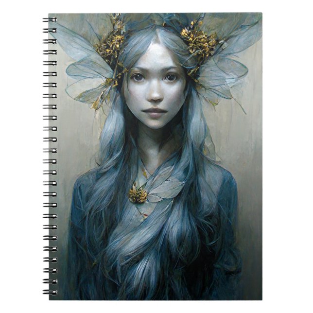 Blue Gold Fairy Fantasy Art Notebook (Front)