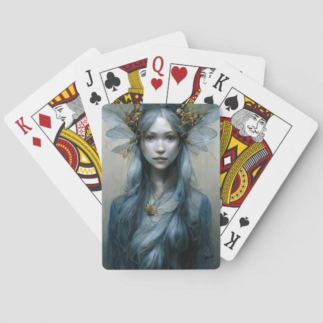 Blue Gold Fairy Fantasy Art Playing Cards (Back)