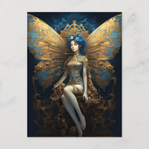 Blue Gold Fairy Fantasy Art Postcard