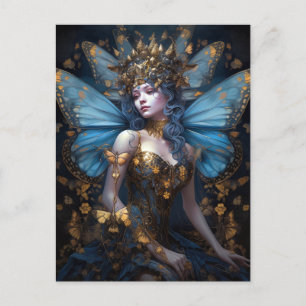 Blue Gold Fairy Fantasy Art Postcard