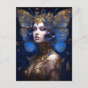 Blue Gold Fairy Fantasy Art Postcard