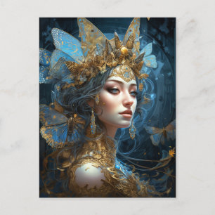 Blue Gold Fairy Queen Fantasy Art Postcard