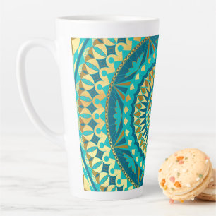 Blue Gold Fantasy Mandala Latte Mug