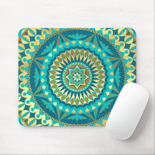 Blue Gold Fantasy Mandala Mouse Pad