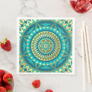 Blue Gold Fantasy Mandala Napkin