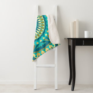 Blue Gold Fantasy Mandala Sherpa Blanket