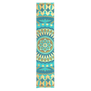 Blue Gold Fantasy Mandala Short Table Runner
