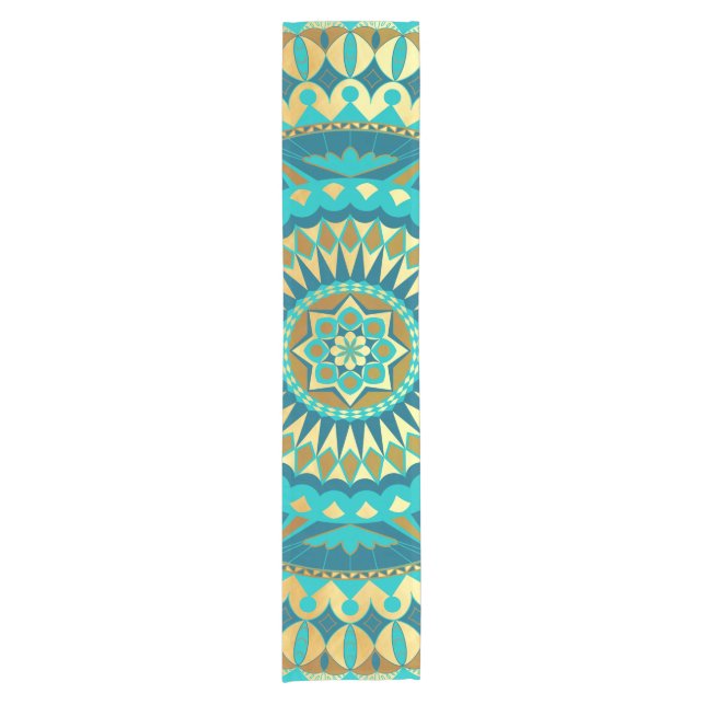 Blue Gold Fantasy Mandala Short Table Runner (Front)